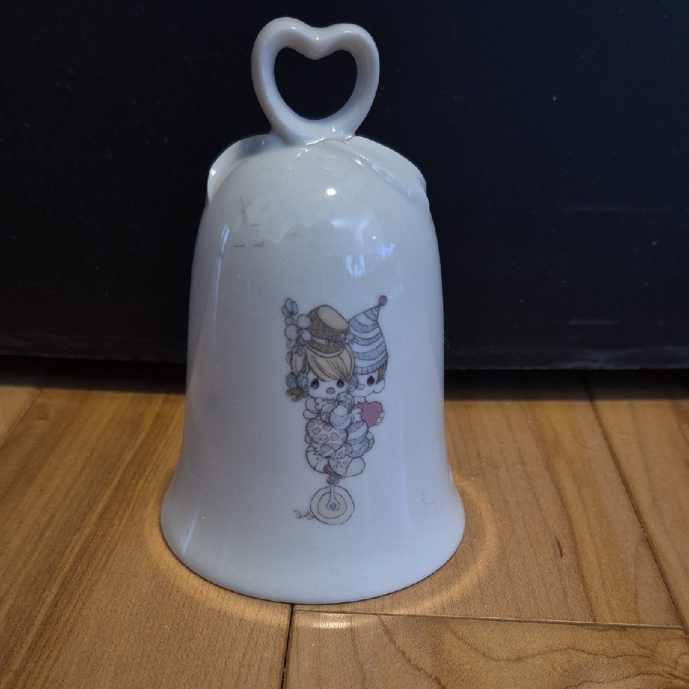 Precious Moments Heart Handle Ceramic Bell with Cute Illustration